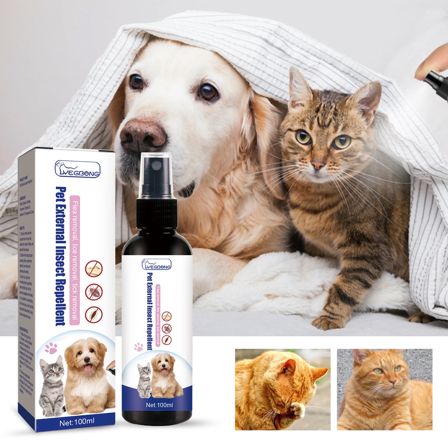 Pet Flea Spray, Cat And Dog Pet Skin Cleansing External Lice Tick Anti-Itch Spray